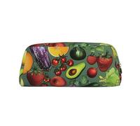 AQRJLPO Vegetable Fruit Print Leather Pencil Case with Gold Zipper, Multi-Use Cosmetic & Stationery Organizer, Waterproof Desk Storage Pouch for School, Office & Travel Gifts