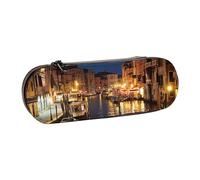 AQRJLPO Venice Night Print Leather Pencil Case Organize, Multi-Use Travel Cosmetic Bag, Zipper Desk Storage Box Compact Gift for School, Office, Travel