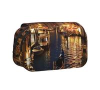 AQRJLPO Venice Night Print Pencil Case Double - Layer Flip Pencil Pouch Pen Organizer Makeup Bag for School, Travel and Work
