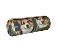 AQRJLPO Wearing Clothes Corgi Dogs Printed Round Pencil Case, Cute Leather Pencil Bag Pen Case Pouch, School Stationery Organizer Makeup Bag for Boys Girls Students