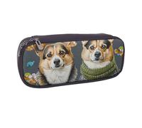 AQRJLPO Wearing Clothes Corgi Dogs Prints Flip Leather Pencil Case Cute Pen Pencil Pouch Pencil Box Travel Makeup Bag Stationery Gift for Students Girls Boys Women