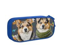 AQRJLPO Wearing Clothes Corgi Dogs Prints Pencil Case for Boys Girls Large Capacity Office School Students Stationery Pouch Pencil Holder with 2 Compartments,Blue