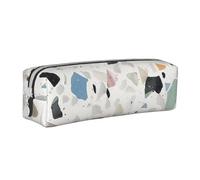 AQRJLPO White terrazzo Printed Leather Simple Pencil Case, Cute Pencil Bag Pen Case Pouch, School Stationery Organizer Makeup Bag for Boys Girls Students