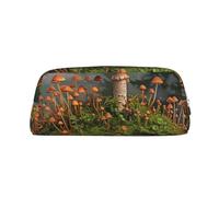 AQRJLPO Wild Mushroom Print Leather Pencil Case with Silver Zipper, Multi-Use Cosmetic & Stationery Organizer, Waterproof Desk Storage Pouch for School, Office & Travel Gifts