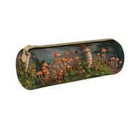 AQRJLPO Wild Mushroom Printed Round Pencil Case, Cute Leather Pencil Bag Pen Case Pouch, School Stationery Organizer Makeup Bag for Boys Girls Students