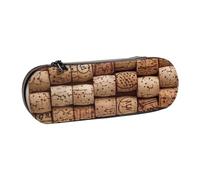 AQRJLPO Wine Cork Print Leather Pencil Case Organize, Multi-Use Travel Cosmetic Bag, Zipper Desk Storage Box Compact Gift for School, Office, Travel