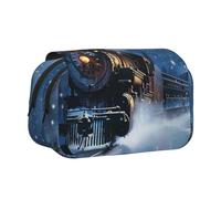 AQRJLPO Winter Christmas Snow Night Railway Train Print Pencil Case Double - Layer Flip Pencil Pouch Pen Organizer Makeup Bag for School, Travel and Work