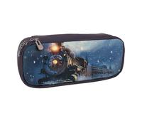 AQRJLPO Winter Christmas Snow Night Railway Train Prints Flip Leather Pencil Case Cute Pen Pencil Pouch Pencil Box Travel Makeup Bag Stationery Gift for Students Girls Boys Women