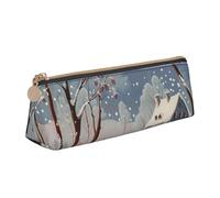 AQRJLPO Winter Landscape Printed Stationery Pencil Case, Cute Leather Pencil Bag Pen Case Pouch, School Stationery Organizer Makeup Bag for Boys Girls Students