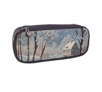 AQRJLPO Winter Landscape Prints Flip Leather Pencil Case Cute Pen Pencil Pouch Pencil Box Travel Makeup Bag Stationery Gift for Students Girls Boys Women