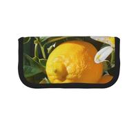 AQRJLPO Yellow Lemon Flower Print Canvas Pencil Case for Boys Girls Women, Cosmetic & Stationery Organizer, Zipper Desk Storage Pouch for School, Office & Travel Gifts
