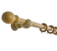 AQS INTERNATIONAL - 28mm Large Wooden Curtain Pole Rod - Fixed Length, Classic Finials & Rings Set Home, Kitchen, Living Room, Office, Door Window Curtain Poles Rail (Natural 150cm(59''))
