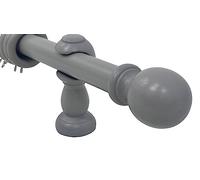 AQS INTERNATIONAL - 28mm Large Wooden Curtain Pole Rod - Fixed Length, Classic Finials & Rings Set Home, Kitchen, Living Room, Office, Door Window Curtain Poles Rail (Grey 180cm(70''))