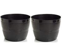 AQS INTERNATIONAL Black Large Barrel Planter Pots - Planters Plastic Round Flower Plant - Half Barrel Tub Planter Garden Indoor Outdoor - Flowers, Plant Nursery (2x Black Planter 34cm (13''))