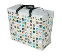 AQS INTERNATIONAL Jumbo Zip-Up Laundry Storage Bag, Laminated Reusable Shopping Tote Bag with Two-Way Zips, Large Zipped Bags for Moving, Picnic, Party & Home Organisation (MineCraft Faces)