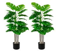 AQS INTERNATIONAL - Set of 2 Large Monstera Fake Plant 130cm Artificial Tree Potted With Fake Moss, Realistic Plants, Fake Leaf, Modern Decorative Green Plant Home Room Office, Indoor Outdoor Garden