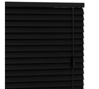 AQS - PVC Venetian Window Blinds - Easy Fit Curtains Trimmable Fittings - Windows Treatment Shutters Twist Open Close - Moisture Resistant Slats Wall & Recess Mount (Black, 45W x 150H cm)
