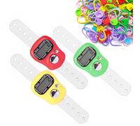 AQSQWQ 3 Pcs Electronic Finger Counter with 50-piece Knitting Positioning Mark Buckle, Hand Tally Counter Tally Lap Counter, Suitable for Weaving and Sports, Red, Yellow, Green