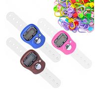 AQSQWQ 3 Pcs Electronic Finger Counter with 50-piece Knitting Positioning Mark Buckle, Hand Tally Counter Tally Lap Counter, Suitable for Weaving and Sports, Dark Blue, Coffee, Pink