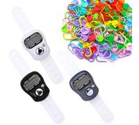 AQSQWQ 3 Pcs Electronic Finger Counter with 50-piece Knitting Positioning Mark Buckle, Hand Tally Counter Tally Lap Counter, Suitable for Weaving and Sports