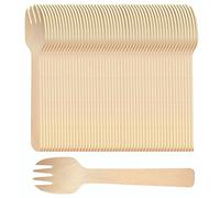 AQSXO 400pcs 4 inch Mini Wooden Forks, Biodegradable Compostable Birchwood, Food Grade Disposable Spoons Disposable Wooden Cutlery for Parties, Weddings, Camping., 105MM