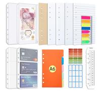 AQTAQ A6 Refill Paper Set, A6 Flipchart Paper with 6 Holes and Housekeeping Cards, Zip Pockets, Dividers, Rulers, Sticky Notes, Etc. for 6-Ring Binder Journal Notebook