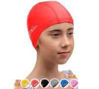 AqtivAqua Kids Swimming Cap for Toddlers & Preschoolers (1-5 Years) Swimming Hat Kids Swim Cap for Little Boys and Girls (Red color, Toddler size)