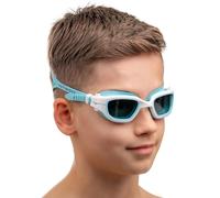 AqtivAqua Kids Swimming Goggles Kids 6-14 3-6 Swim Goggles for Childrens Girls Boys MINI-DXC (Blue&white, Transparent lenses)