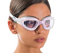 AqtivAqua Swimming Goggles Adult and Kids Goggles Kids 6-14 Men Women Swim Children Boys Girls DX-C (White&Pink frame, Red case, Clear lens)