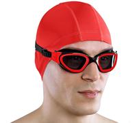 AqtivAqua Swimming Goggles Adult and Kids Goggles Kids 6-14 Men Women Swim Children Boys Girls DX-P (Polarised-Lenses Red/Black-Frame)