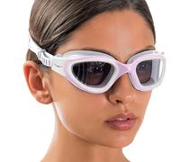 AqtivAqua Swimming Goggles Adult and Kids Goggles Kids 6-14 Men Women Swim Children Boys Girls DX-S (White&Pink frame, Red case, Shade lens)