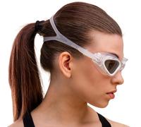 AqtivAqua Swimming Goggles Adult and Kids Goggles Kids 6-14 Men Women Swim Children Boys Girls Polarized DX-P (Transparent White, Silver case, Polarised lens)