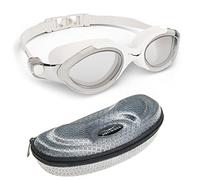 AqtivAqua Swimming Goggles - Adult & Kids Swim Goggles - Men, Women & Children - White Goggles + Silver Case