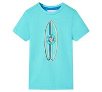 vidaXL Kids' T-Shirt - Short Sleeves, Round Neckline, Surfboard Print, Aqua Blue, Comfortable Cotton, Toddler Top, Child's Casual Wear - Size 140