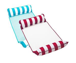 Aqua 4-in-1 Monterey Hammock Pool Float & Water Hammock, Multi-Purpose, Inflatable Pool Floats for Adults, Patented Thick, Non-Stick PVC Material, One Light Blue & One Burgundy/White Stripe, 2-Pack
