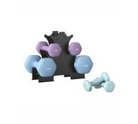 (Aqua, Ash Purple, Pale Blue) Hex Dumbbells Set with Stand - 2 x 1 kg, 2 x 3 kg, 2 x 5 kg, Neoprene Coating, Home Fitness, Grey, Green
