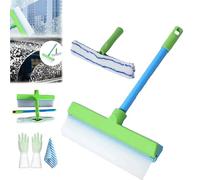 Aqua Blade Squeegee Window Cleaner, 2025 New Recyclable 3 In 1 Window Cleaner Scraper, Rotatable Silicone Squeegee and Microfiber Scrubber, for Shower Glass Mirror Door Car (Blue)