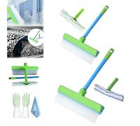 Aqua Blade Squeegee Window Cleaner, 2025 New Recyclable 3 In 1 Window Cleaner Scraper, Rotatable Silicone Squeegee and Microfiber Scrubber, for Shower Glass Mirror Door Car (2pcs)
