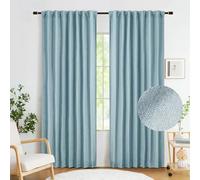 Aqua Blue Blackout Nursery Curtains 72 Inch Long, Burlap Linen Textured Farmhouse Back Tab Thermal Insulated 100 Room Darkening Window Treatment for Kids Bedroom Living Room, 52"W 2 Panels