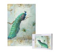 Aqua Blue Elegant Peacock N Feathers Tree Branch,1000 Pieces Adults Puzzle Game Challenging Puzzles,Jigsaw Puzzles