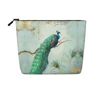 Aqua Blue Elegant Peacock N Feathers Tree Branch, Daily Use Makeup Cosmetic Bag Imitation Linen Makeup Bag Portable Travel Toiletry Bag