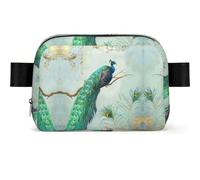 Aqua Blue Elegant Peacock N Feathers Tree Branch, Travel Bum Bag Square Waist Bag Casual Chest Bag Fanny Pack for Men Women