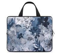 Aqua Blue Floral Pattern Laptop Sleeve Ultra-Thin, Waterproof Laptop Bags, Portable Protective Computer Bag with Hand Strap, Style, 12inch