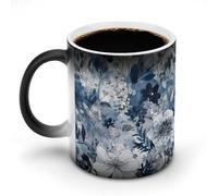 Aqua Blue Floral Pattern Mug for Women Men Personalized Heat Sensitive Morphing Mugs Funny Magic Mug to Personalize Ceramic Coffee Mugs for Tea Water