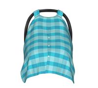 Aqua Blue Gingham Print Baby Car Seat Covers, Breathable Nursing Cover Breastfeeding Cover, Stroller Covers, Multi-use Infant Carseat Canopy, Baby Boys Girls Newborn Essentials