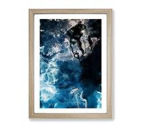 Aqua Blue In Abstract Modern Framed Wall Art Print, Ready to Hang Picture for Living Room Bedroom Home Office Décor, Oak A3 (34 x 46 cm)