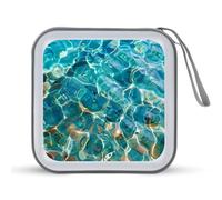 Aqua Blue Ocean Waves Portable CD Case Holder 48 Capacity Travel DVD Storage Boxs Wallet Bag