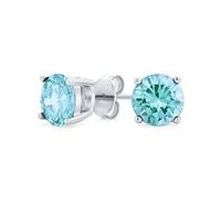 Aqua Blue Round Cubic Zirconia Brilliant Cut Solitaire AAA CZ Stud Earrings Sterling Silver Simulated Aquamarine 7MM