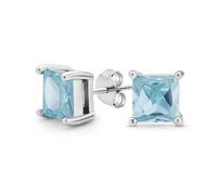 Aqua Blue Square Cubic Zirconia Brilliant Princess Cut AAA CZ Stud Earrings .925 Sterling Silver Simulated Aquamarine