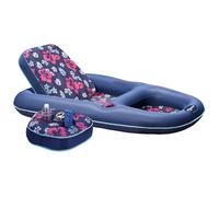 Aqua Campania Ultimate 2-in-1 Pool Float Lounge - Extra Large - Inflatable Pool Floats for Adults with Adjustable Backrest & Cupholder Caddy - Navy Hibiscus